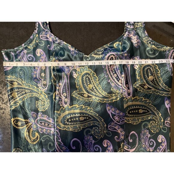 Morgan Taylor Green Paisley Satin Sleeveless Sheath Nightgown Sz 2X - Picture 6 of 9